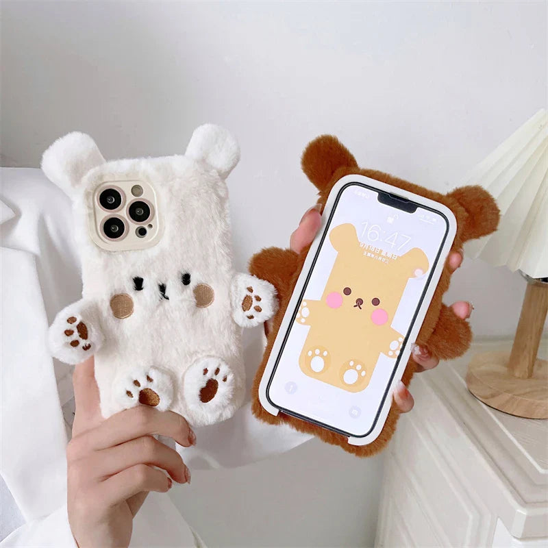 Coque iPhone en peluche douce avec ours