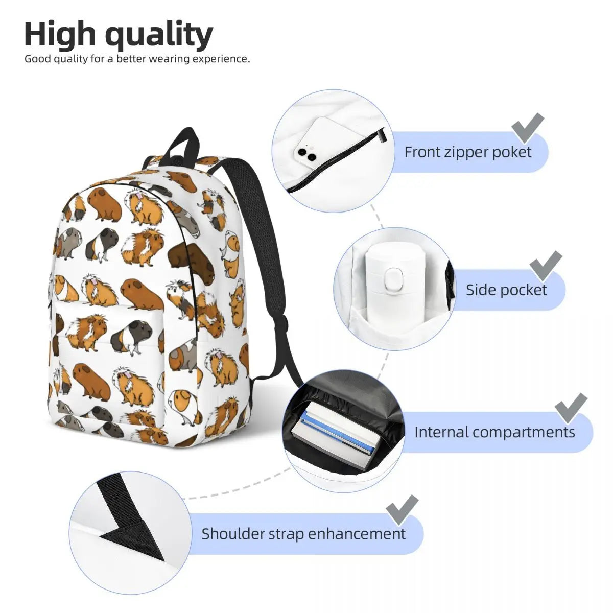 Mochila con estampado de conejillo de indias