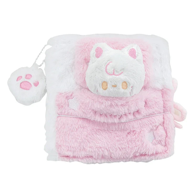 Carnet de notes en peluche avec chiot et chat endormis