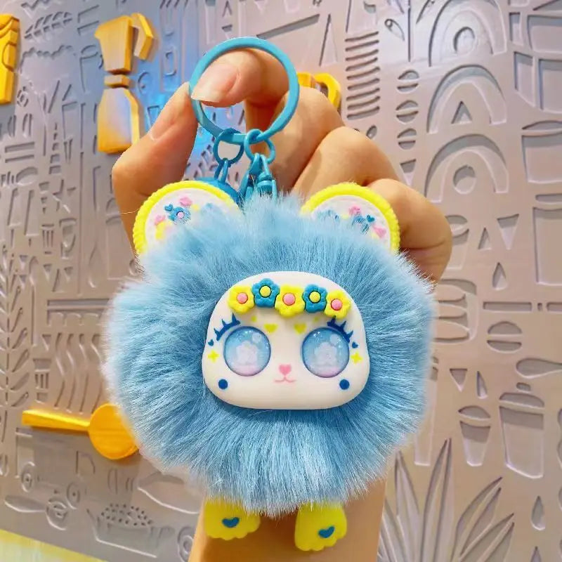 Cute Furry Flower Animal Keychains