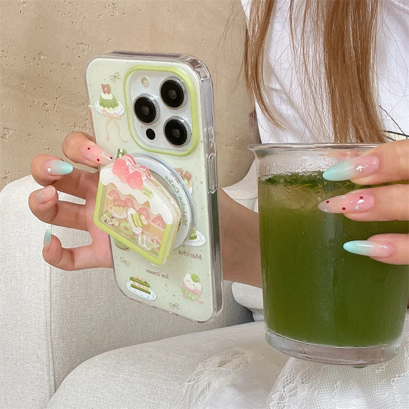 Support de téléphone gâteau matcha kawaii