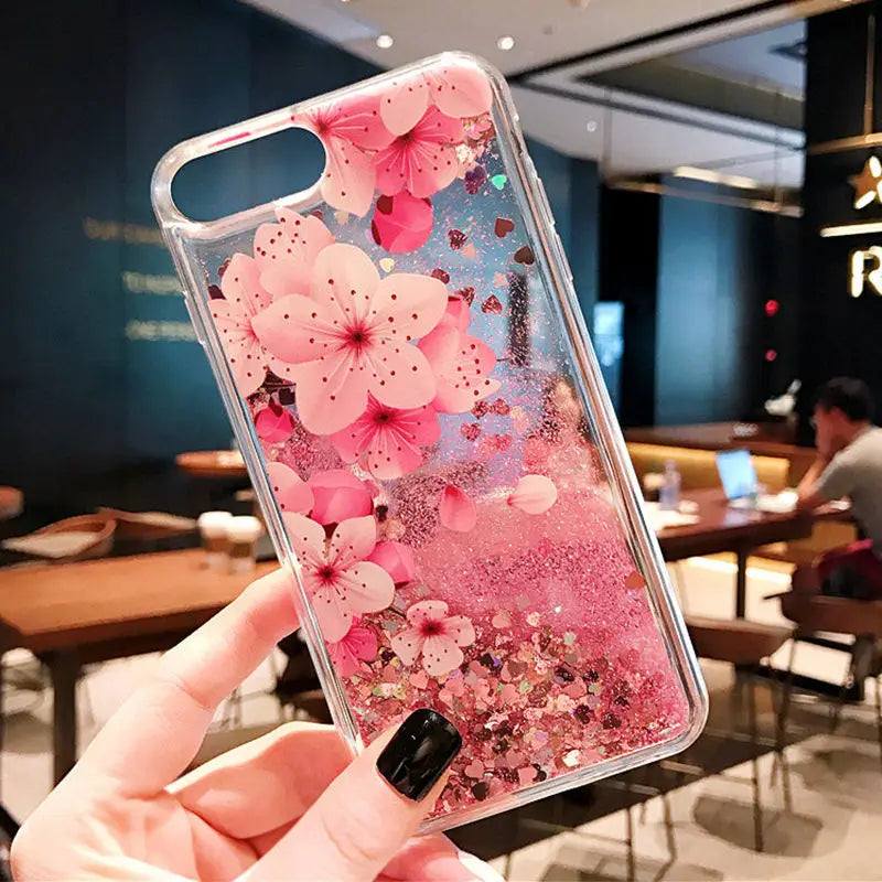 Coque iPhone Paillettes Liquides Sakura