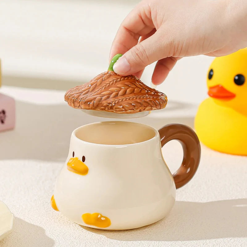 Tasse canard Kawaii avec couvercle