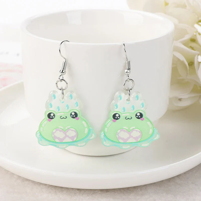 Boucles d'oreilles en acrylique grenouille kawaii
