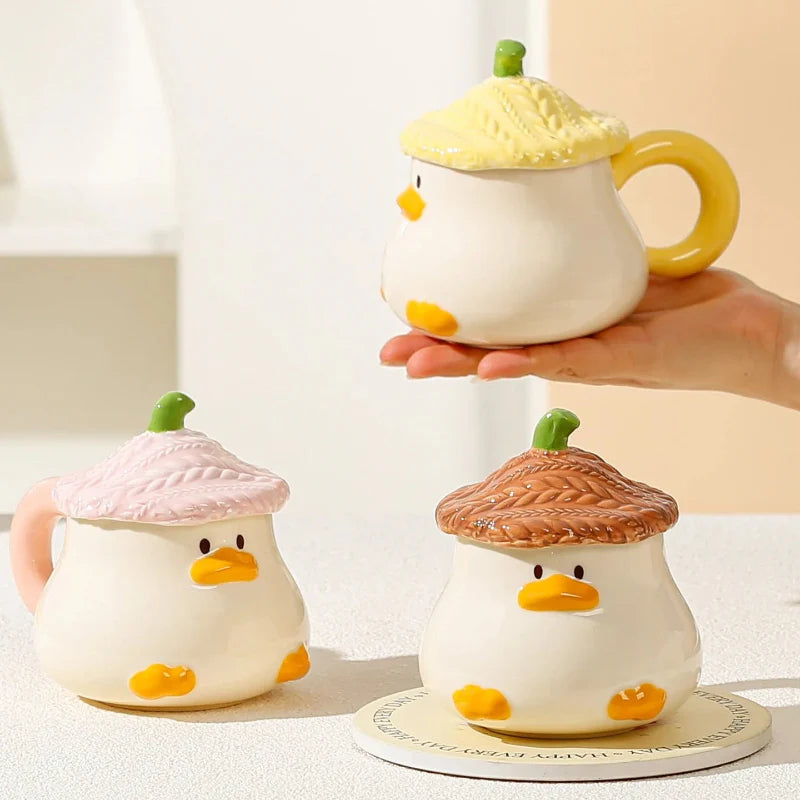 Tasse canard Kawaii avec couvercle