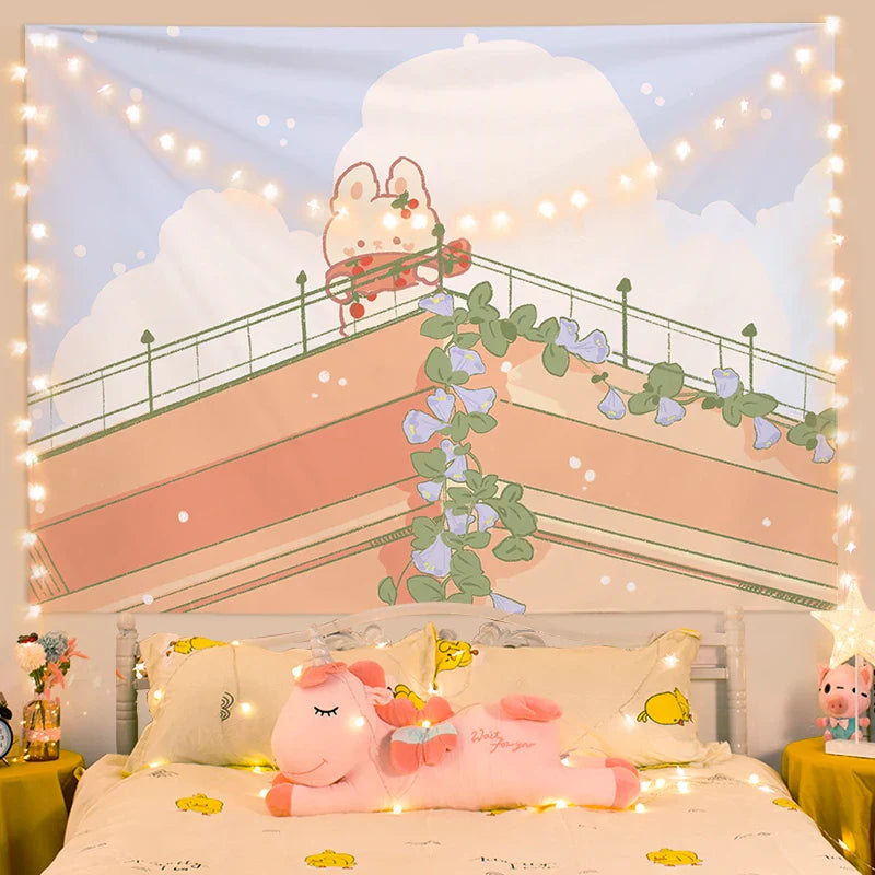 Tapiz de pared de conejito kawaii