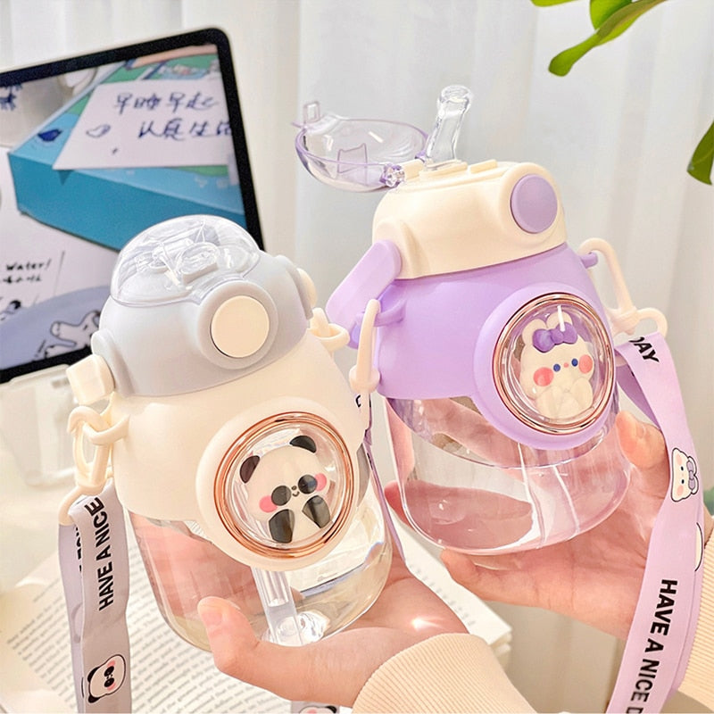 Botellas de agua con forma de animal con tapa y pajita