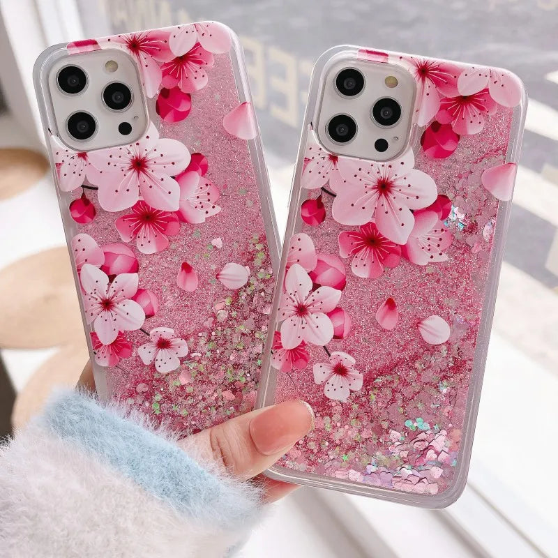 Coque iPhone Paillettes Liquides Sakura