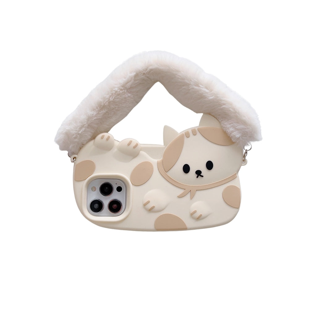 Coque iPhone chat avec sangle moelleuse