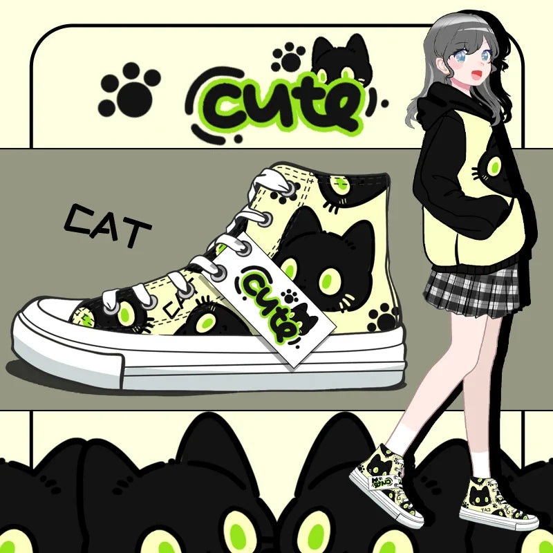 Adorable Black Cute Kitty Sneakers