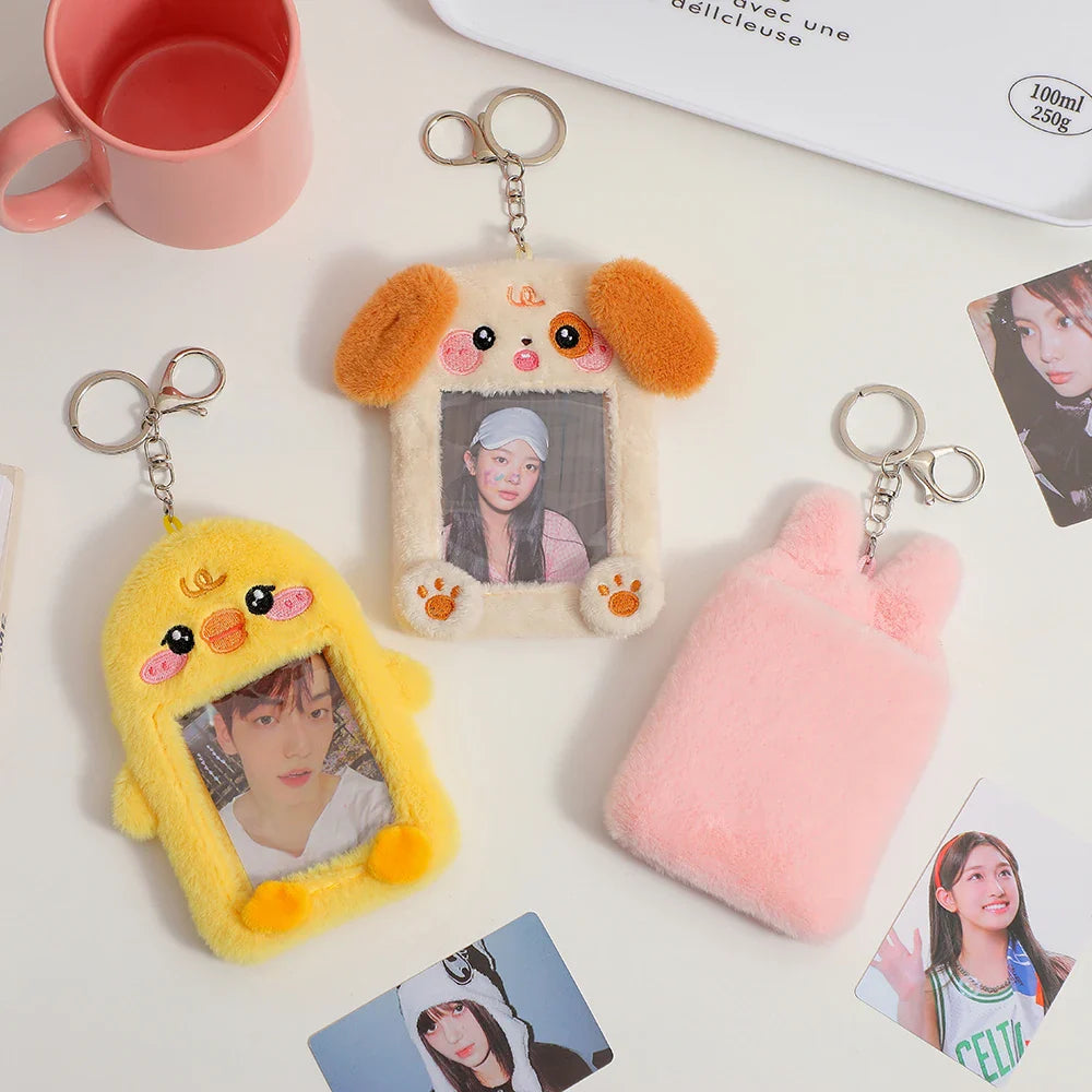 Porte-cartes photo en peluche avec porte-clés