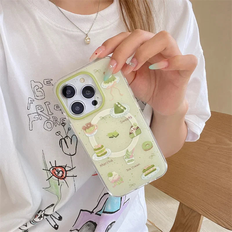 Support de téléphone gâteau matcha kawaii