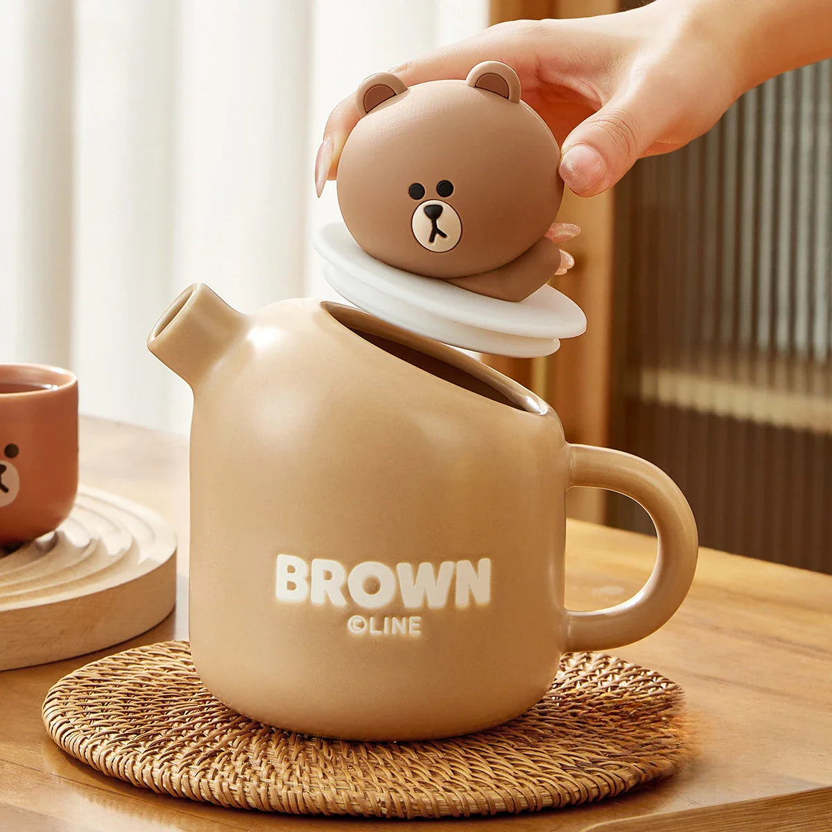 Tetera y tazas de cerámica con forma de osito de peluche