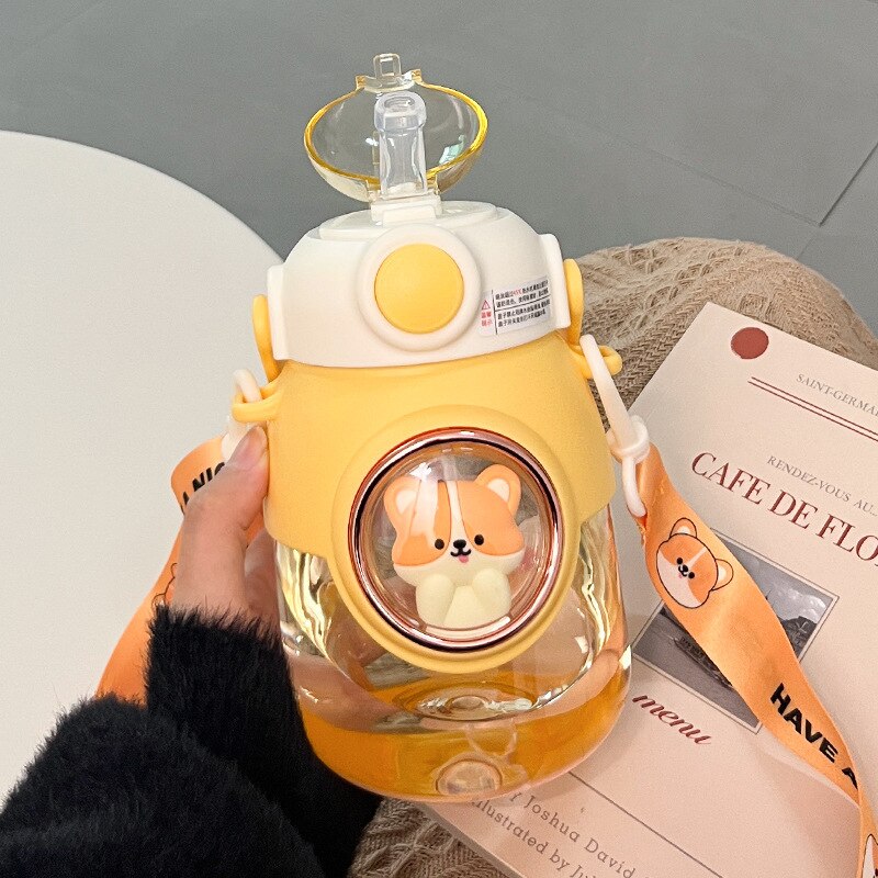 Botellas de agua con forma de animal con tapa y pajita