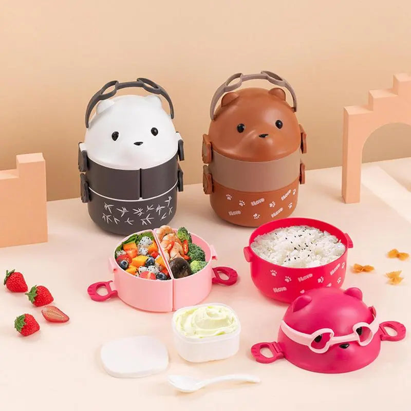 Caja bento apilable con forma de oso