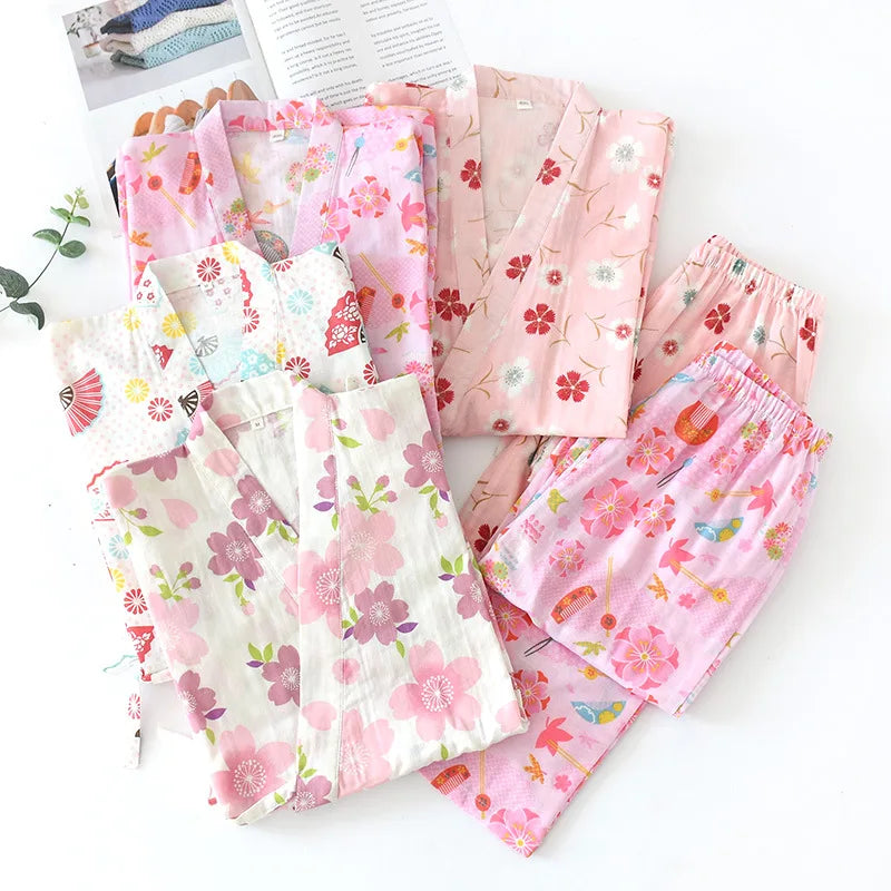 Kawaii Kimono Style Floral Pajamas