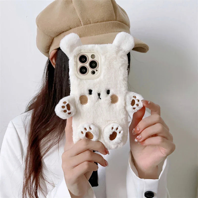 Coque iPhone en peluche douce avec ours