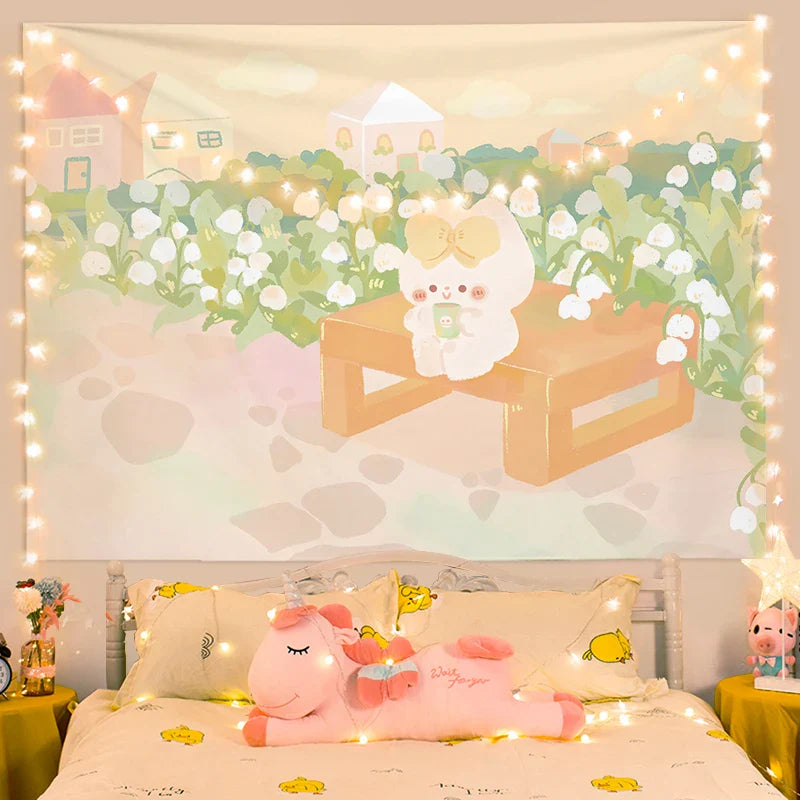 Tapiz de pared de conejito kawaii
