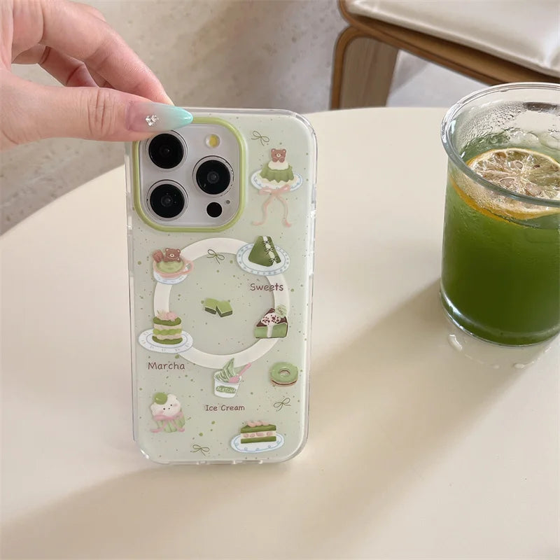 Support de téléphone gâteau matcha kawaii