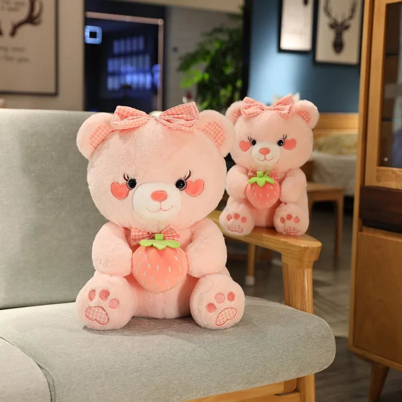 Peluches ours fraise rose
