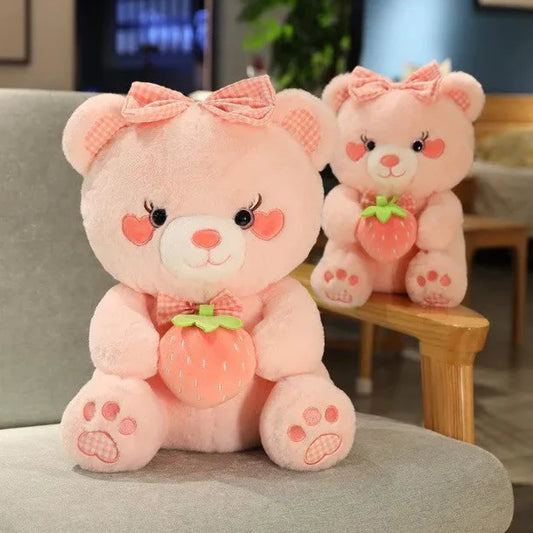 Peluches ours fraise rose