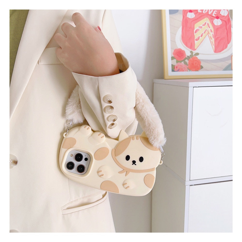 Coque iPhone chat avec sangle moelleuse