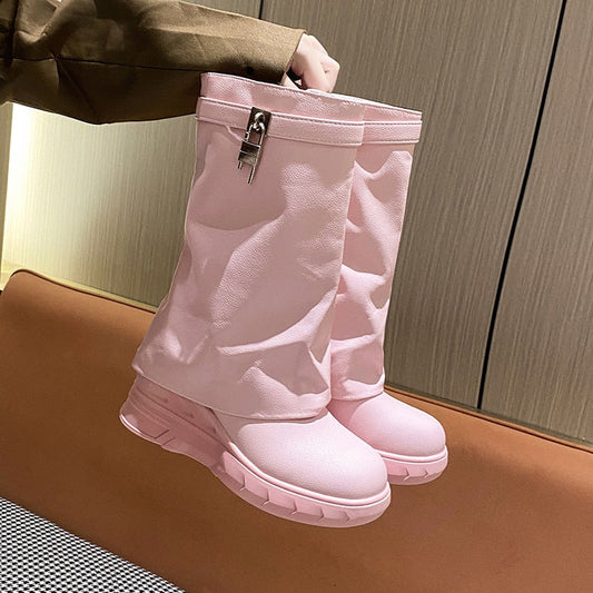 Botas de cuña rosas