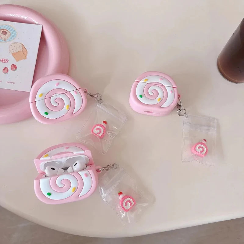 Strawberry Swiss Roll Wireless Earbuds Case