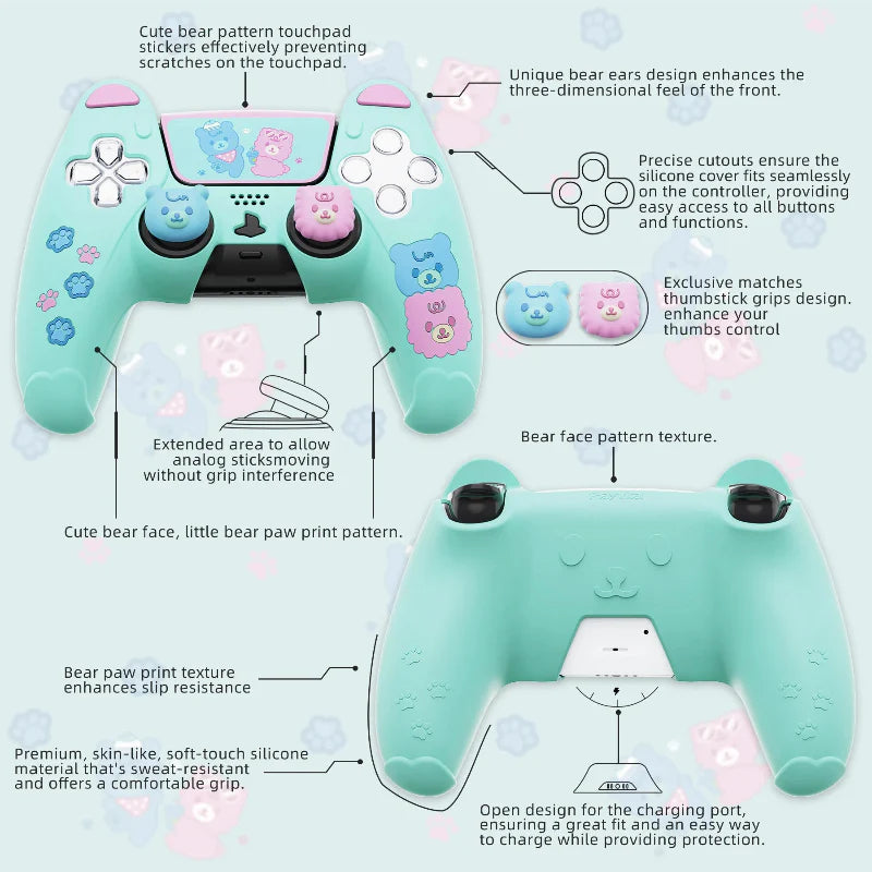 Housse de protection PlayVital Kawaii Bears pour manette PS5