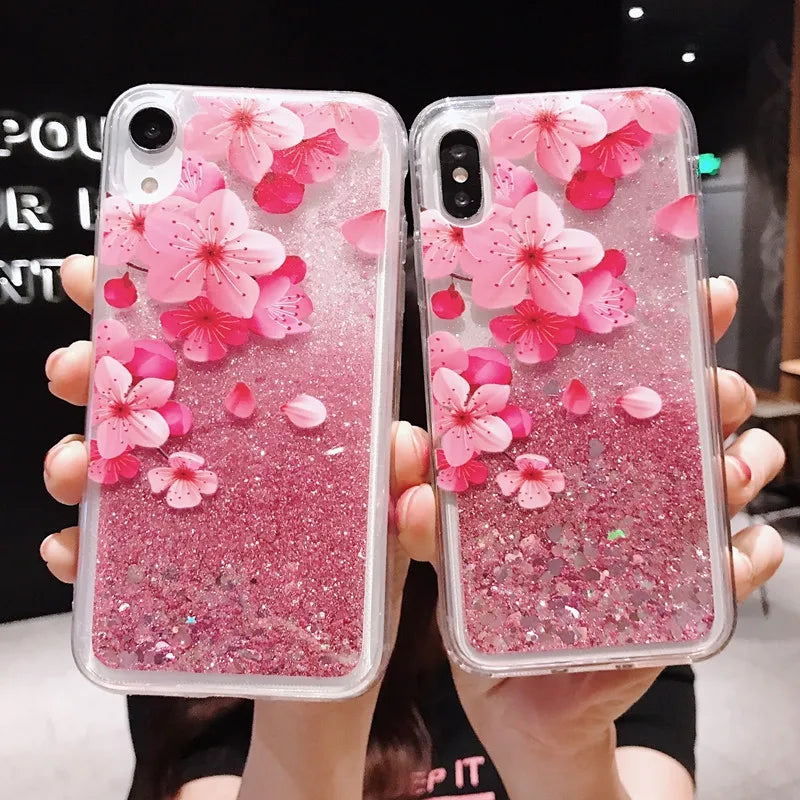 Coque iPhone Paillettes Liquides Sakura