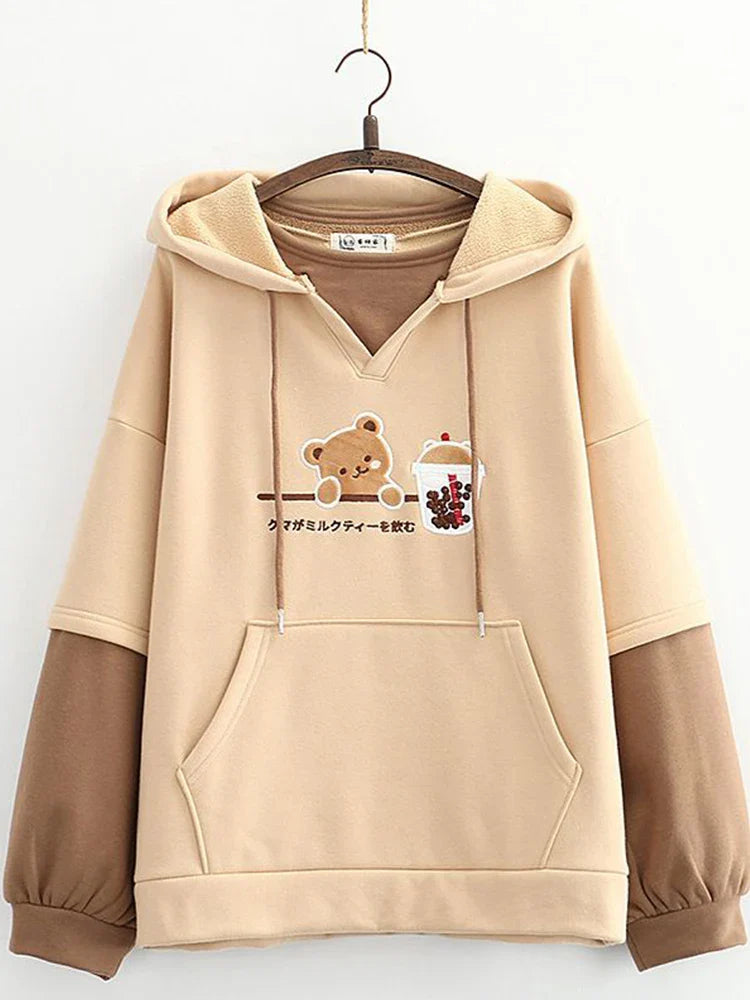 Sweat à capuche ours en peluche Boba Tea