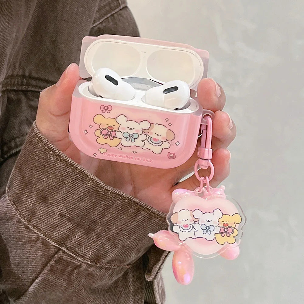 Étui AirPods rose à motifs de chiots kawaii