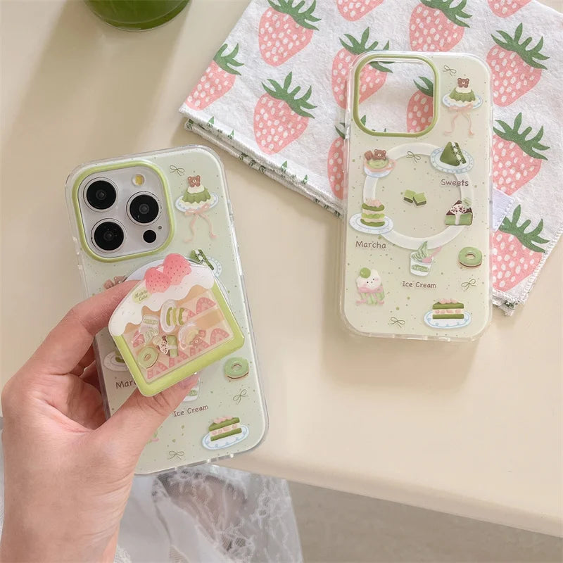 Support de téléphone gâteau matcha kawaii