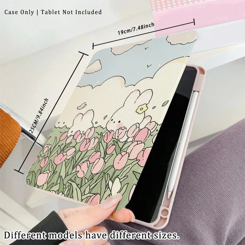 Kawaii Tulips & Bunnies Tablet Case