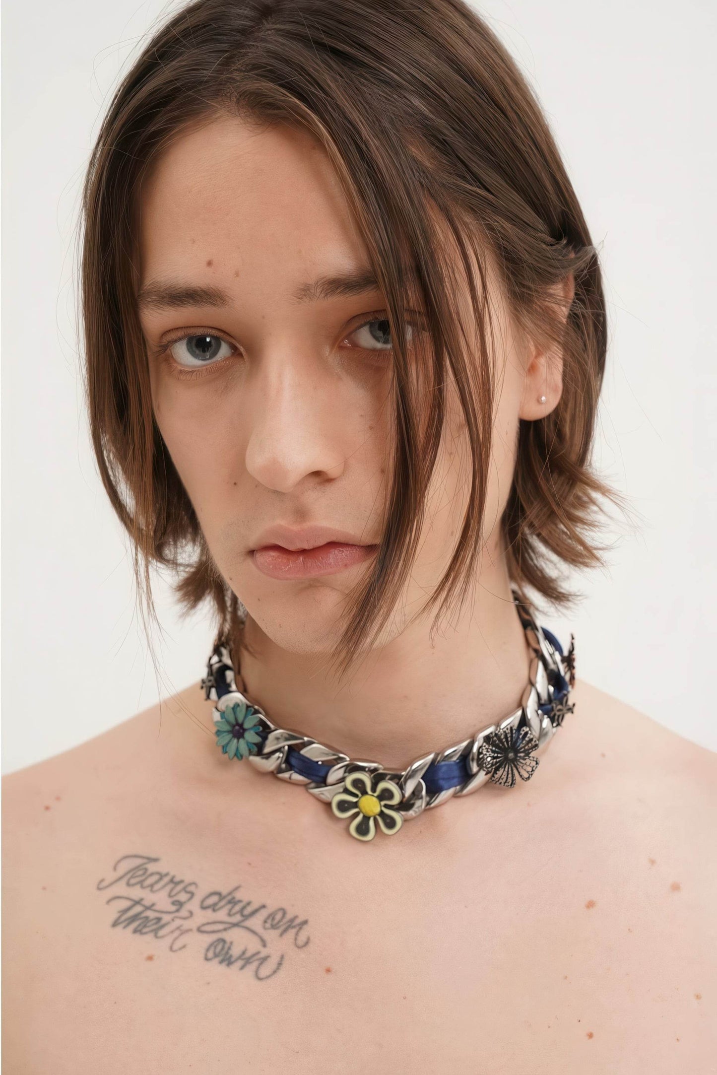 Satin Floral Cuban Chain - Unisex Ribbon Necklace Statement Piece