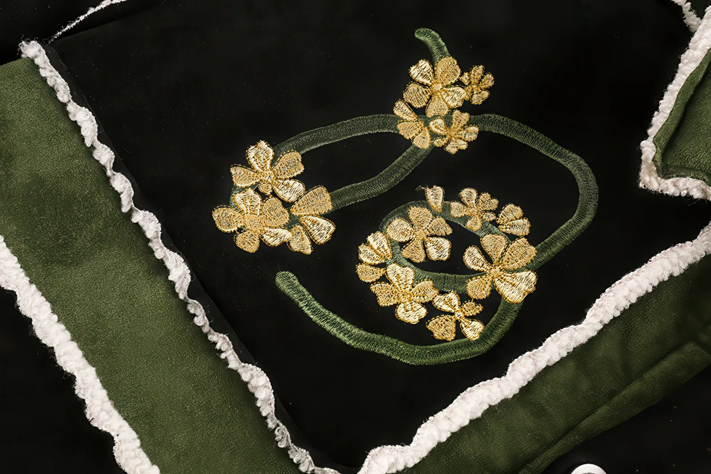 Unisex Floral Embroidery Sherpa Jacket - Color-Blocked Cotton