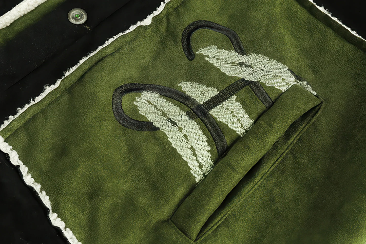 Unisex Floral Embroidery Sherpa Jacket - Color-Blocked Cotton