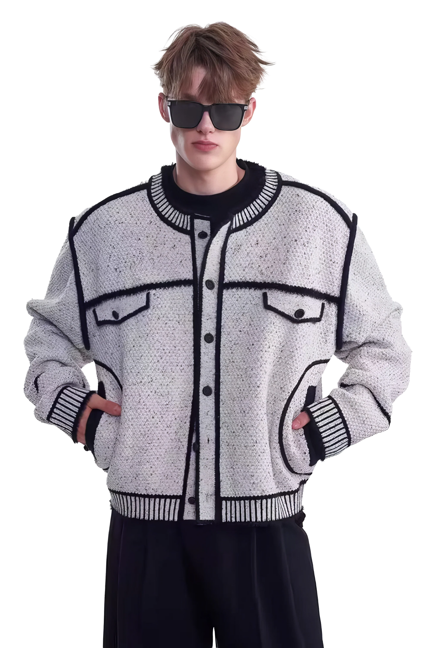 Knitted Sweater Jacket with Mark Pen Design
