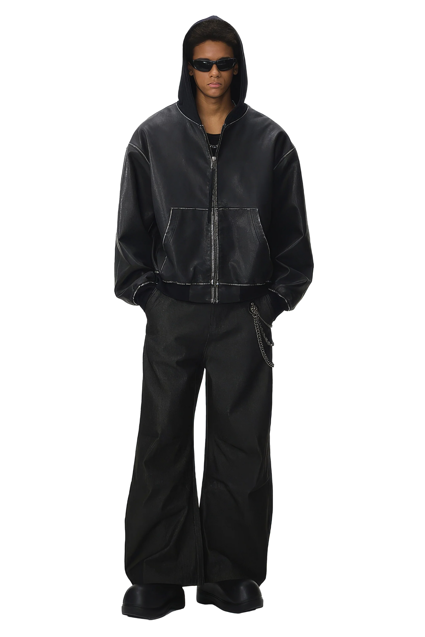 Washed Leather Hooded Jacket - Vintage American Street Style