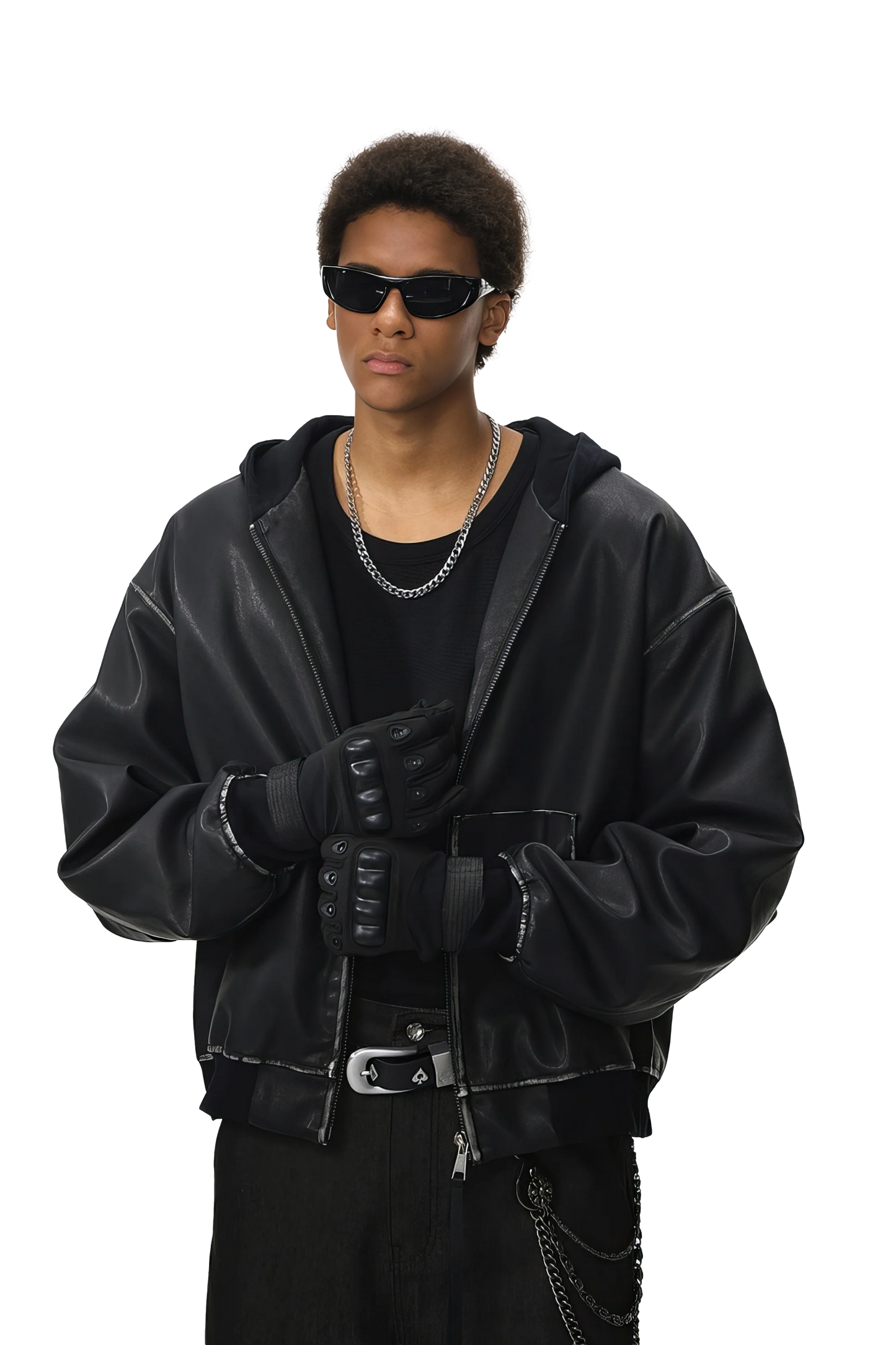 Washed Leather Hooded Jacket - Vintage American Street Style