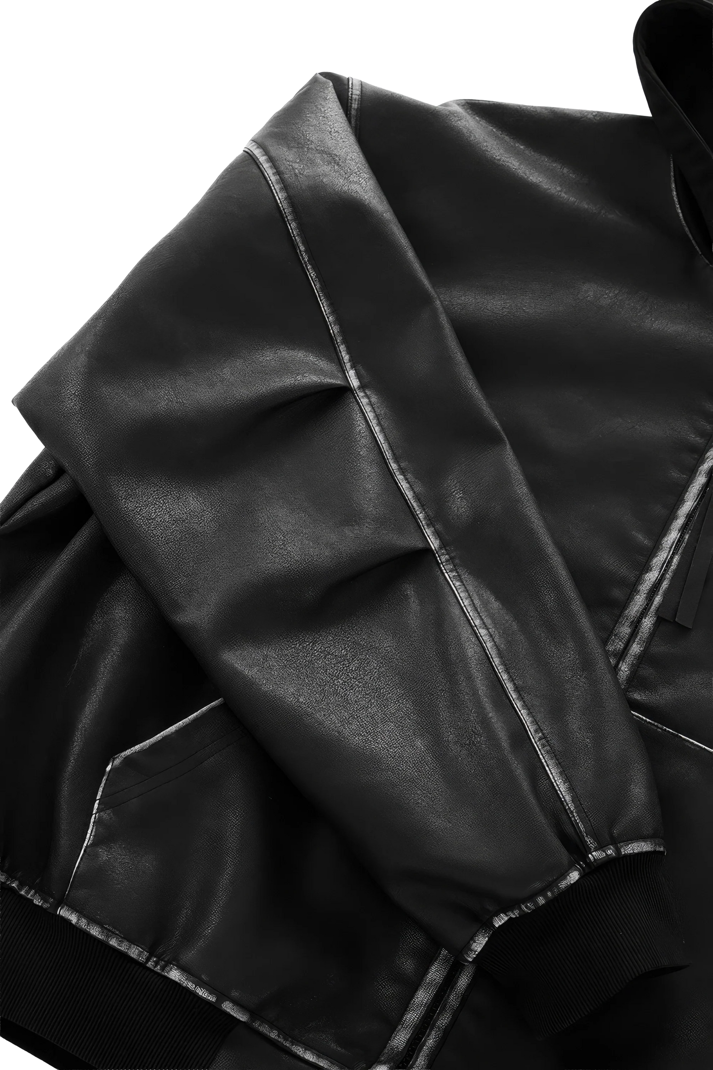 Washed Leather Hooded Jacket - Vintage American Street Style