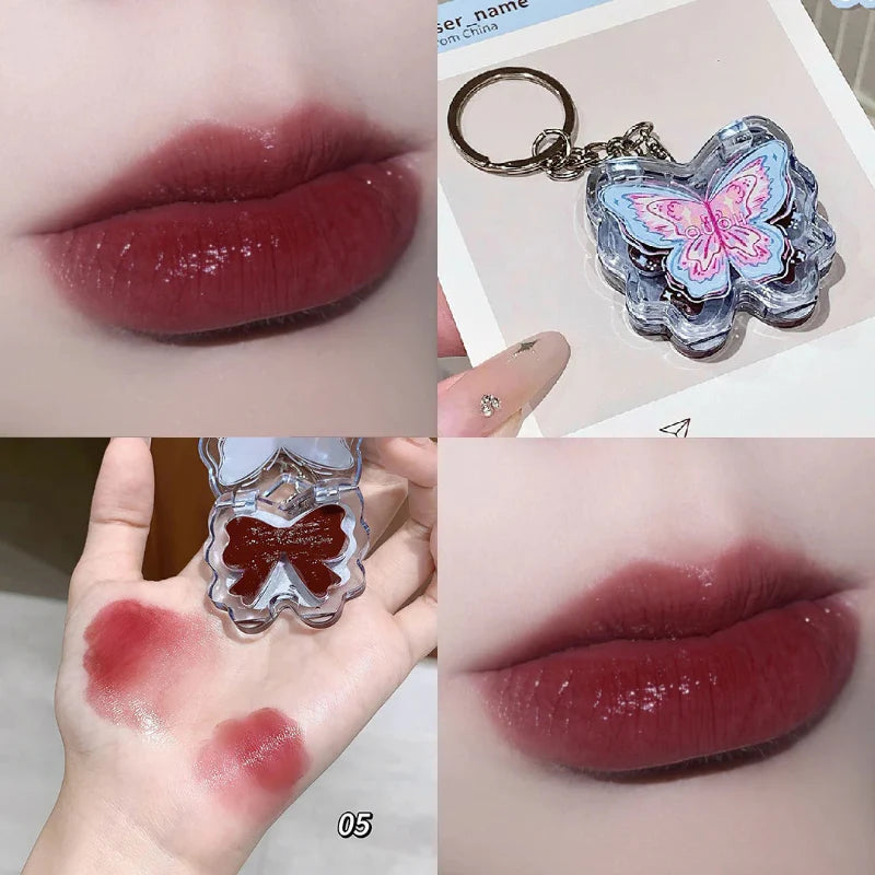 Porte-clés brillant à lèvres papillon