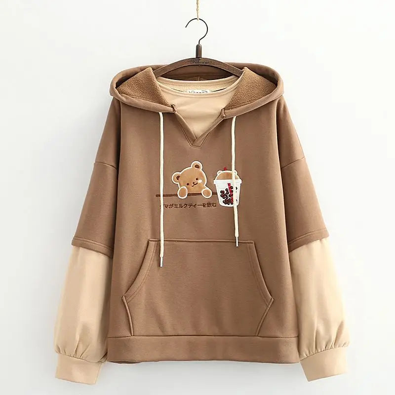 Sweat à capuche ours en peluche Boba Tea