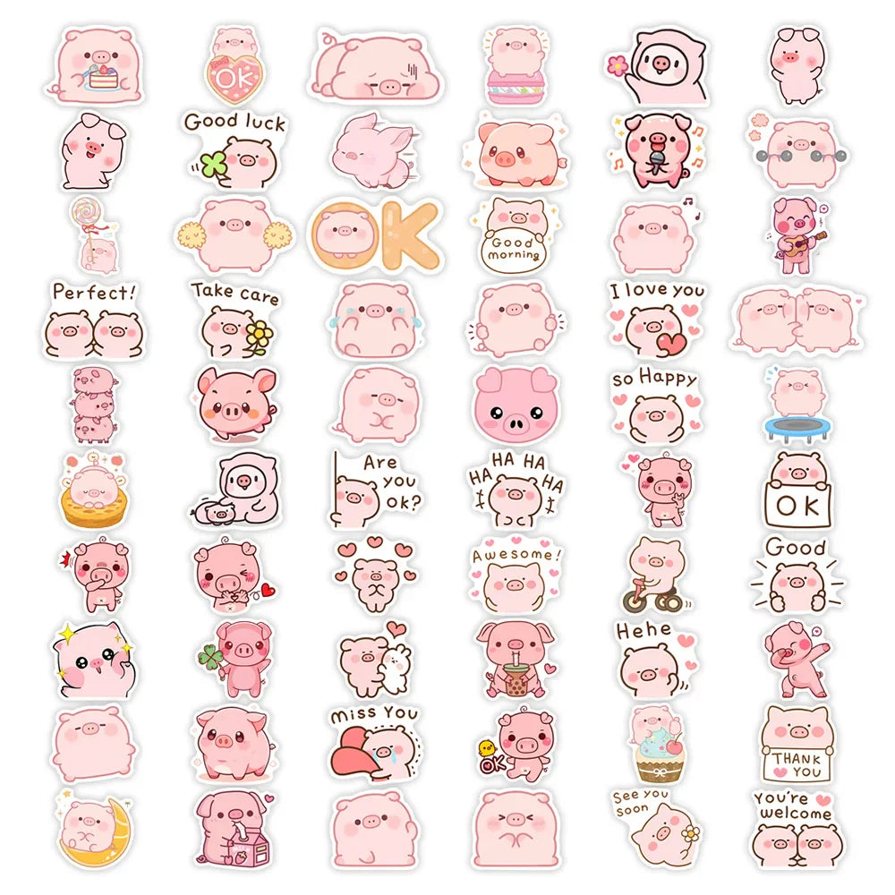 Pack d'autocollants cochon kawaii