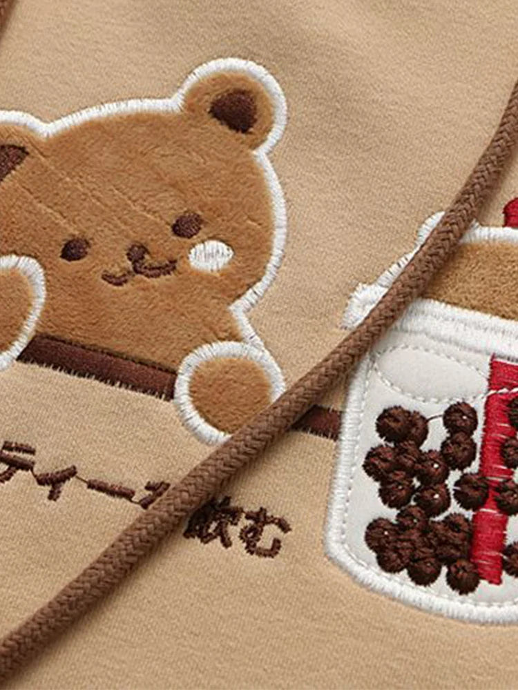 Sweat à capuche ours en peluche Boba Tea