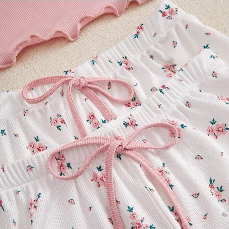 Pink & White Floral 3-Piece Pajamas Set