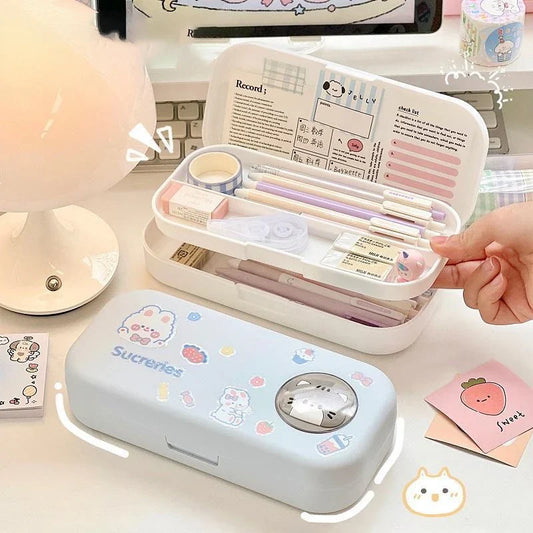 Trousse à Double Compartiment Animaux Mignons Kawaii Pastel