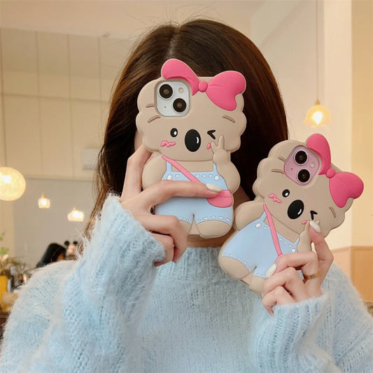 Coque iPhone Koala à nœud rose