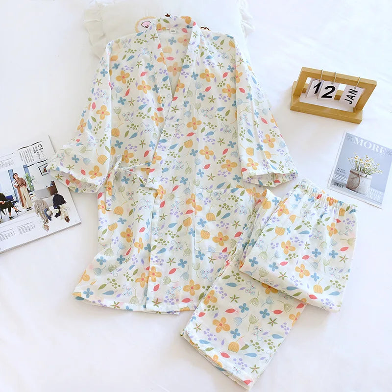 Kawaii Kimono Style Floral Pajamas