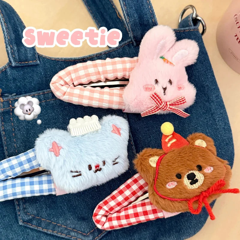 Pinces à cheveux animaux en peluche mignons